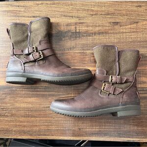 UGG Simmens Brown Leather and Olive Wool Winter Boots Style 1005269 Size 9